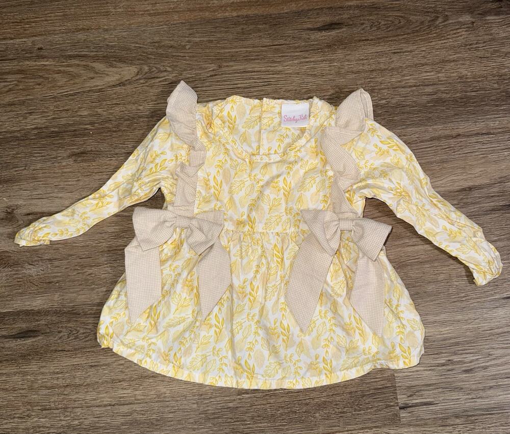 Stitchy Fish 24M Yellow Leaves Ruffle Dress Tunic Gingham Bows Fall Boutique